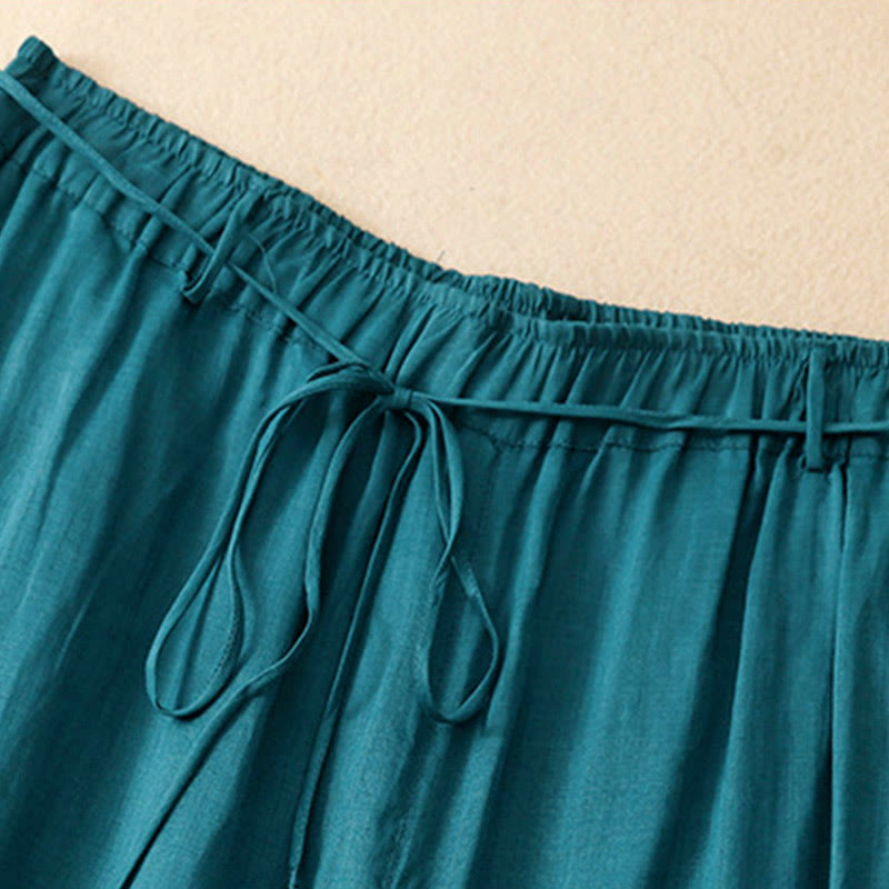 Simple Design Drawstring Cotton Women's Wide Leg Pants With Pockets