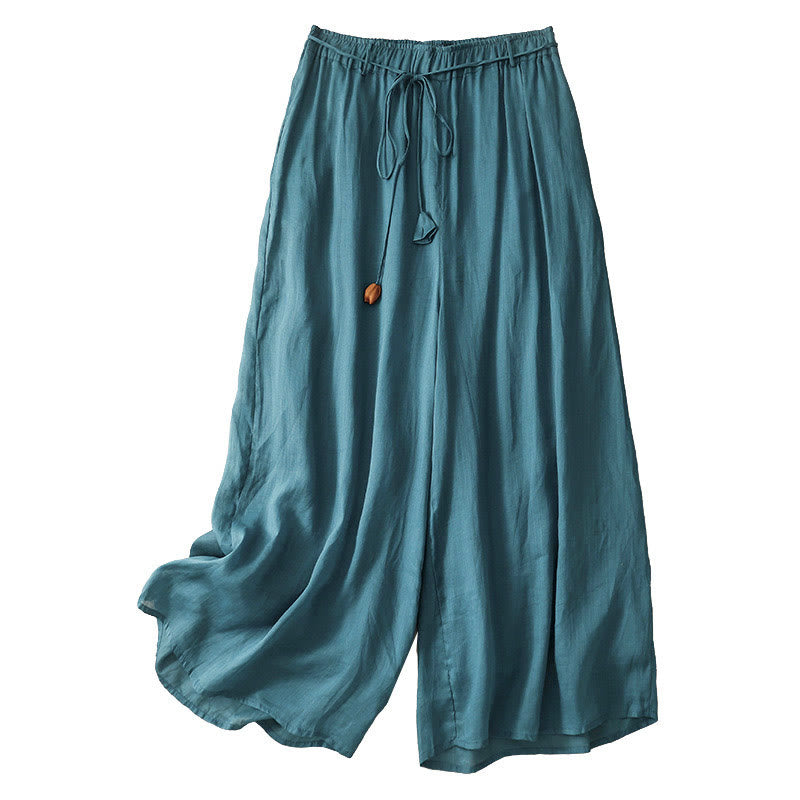 Simple Design Drawstring Cotton Women's Wide Leg Pants With Pockets