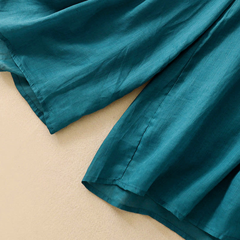 Simple Design Drawstring Cotton Women's Wide Leg Pants With Pockets