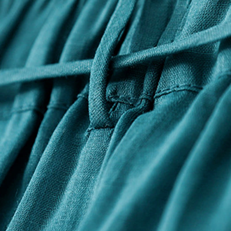 Simple Design Drawstring Cotton Women's Wide Leg Pants With Pockets