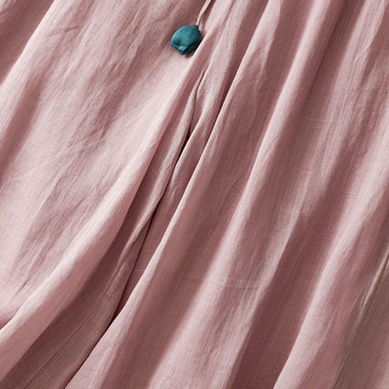 Simple Design Drawstring Cotton Women's Wide Leg Pants With Pockets