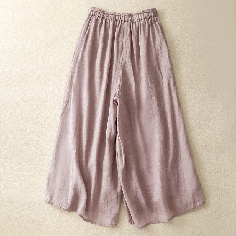 Simple Design Drawstring Cotton Women's Wide Leg Pants With Pockets