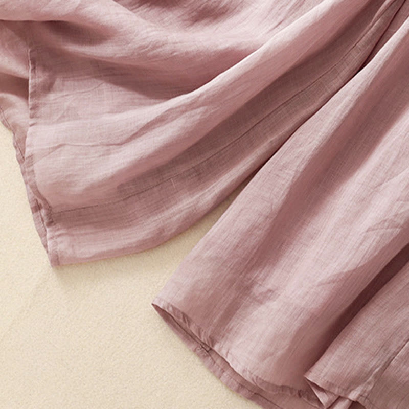 Simple Design Drawstring Cotton Women's Wide Leg Pants With Pockets