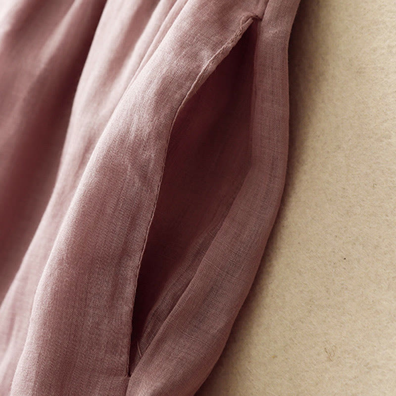 Simple Design Drawstring Cotton Women's Wide Leg Pants With Pockets