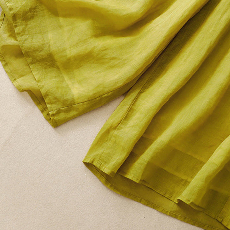 Simple Design Drawstring Cotton Women's Wide Leg Pants With Pockets