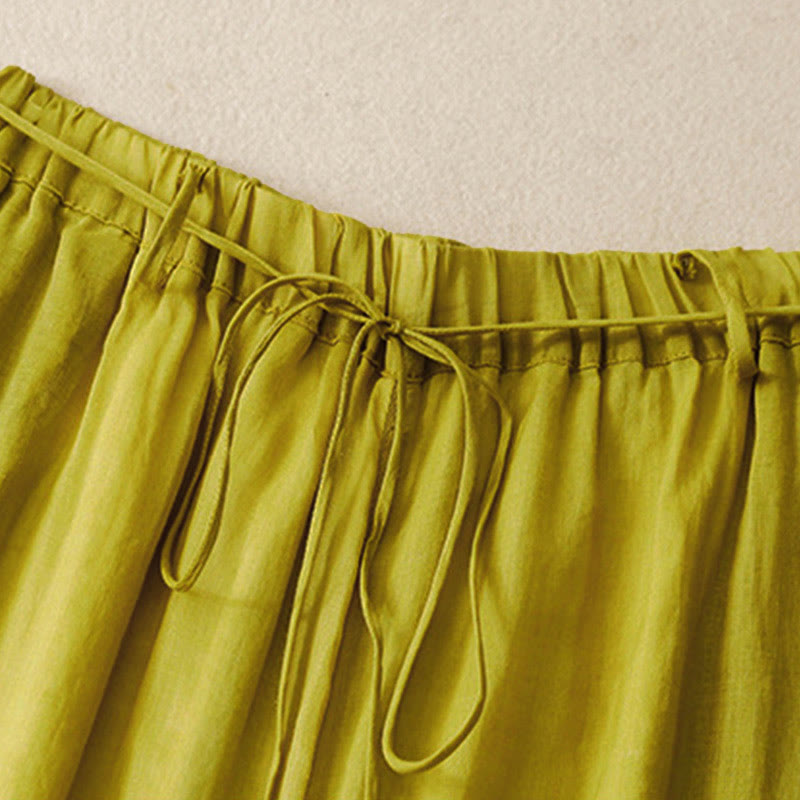 Simple Design Drawstring Cotton Women's Wide Leg Pants With Pockets