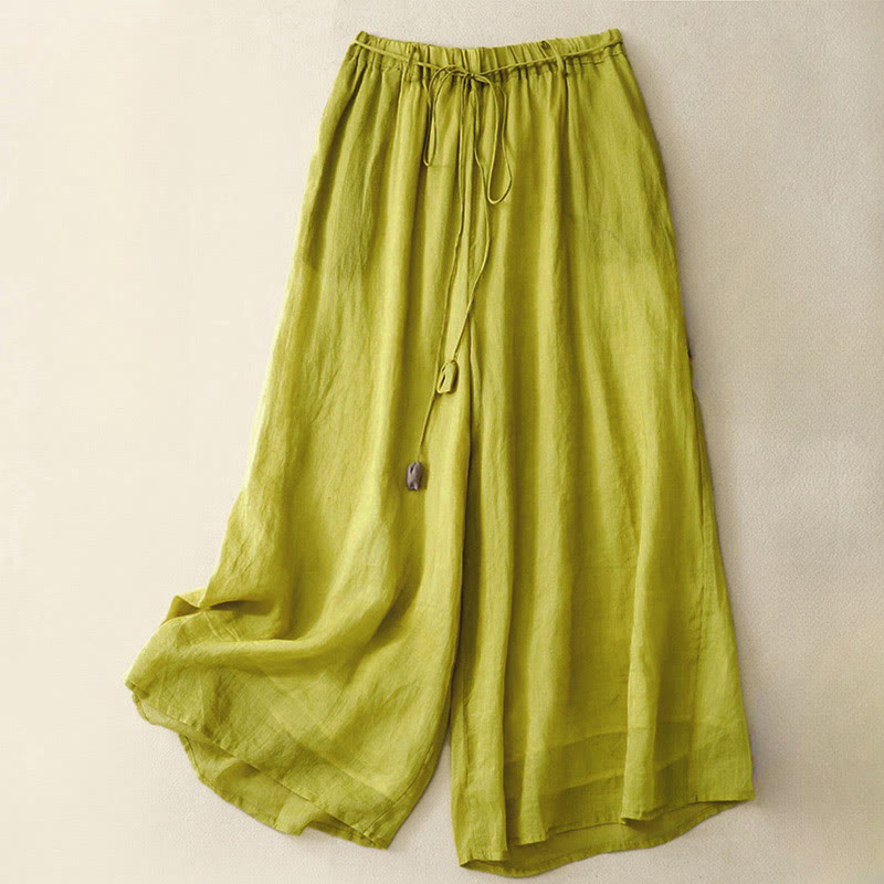 Simple Design Drawstring Cotton Women's Wide Leg Pants With Pockets