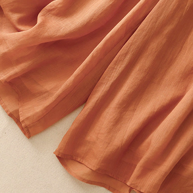 Simple Design Drawstring Cotton Women's Wide Leg Pants With Pockets