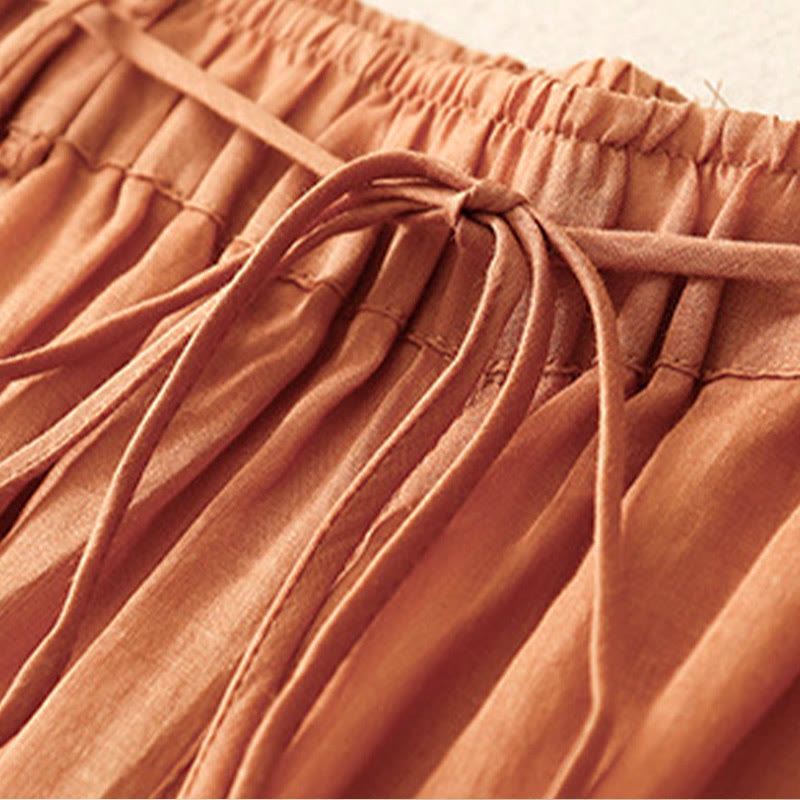 Simple Design Drawstring Cotton Women's Wide Leg Pants With Pockets