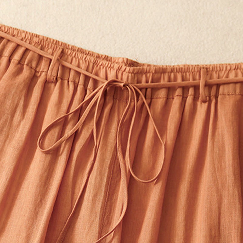 Simple Design Drawstring Cotton Women's Wide Leg Pants With Pockets