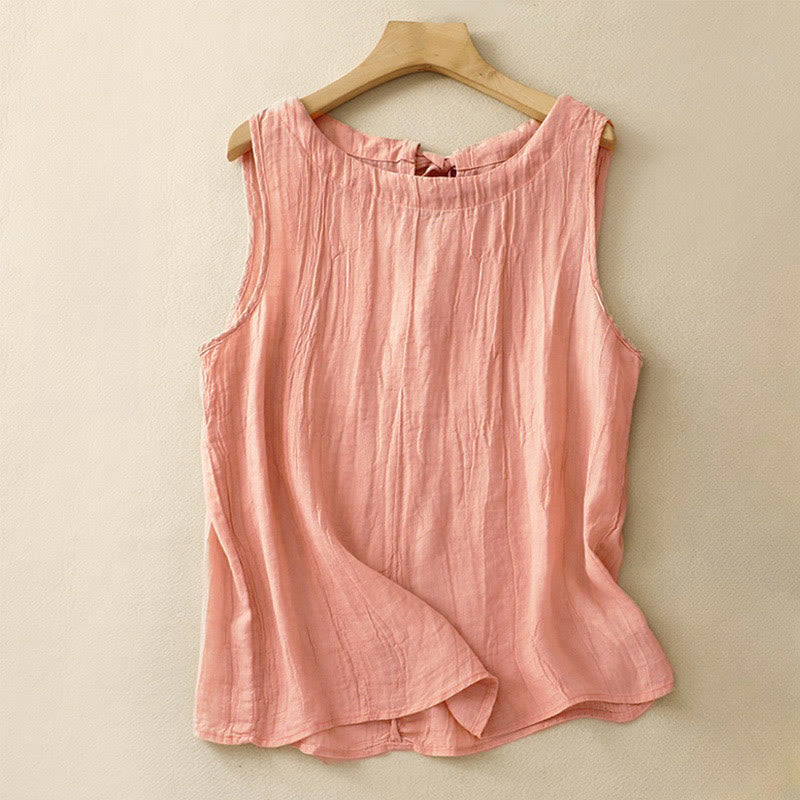 Summer Pure Color Wrinkle Lace-up Sleeveless Vest Women's Waistcoat