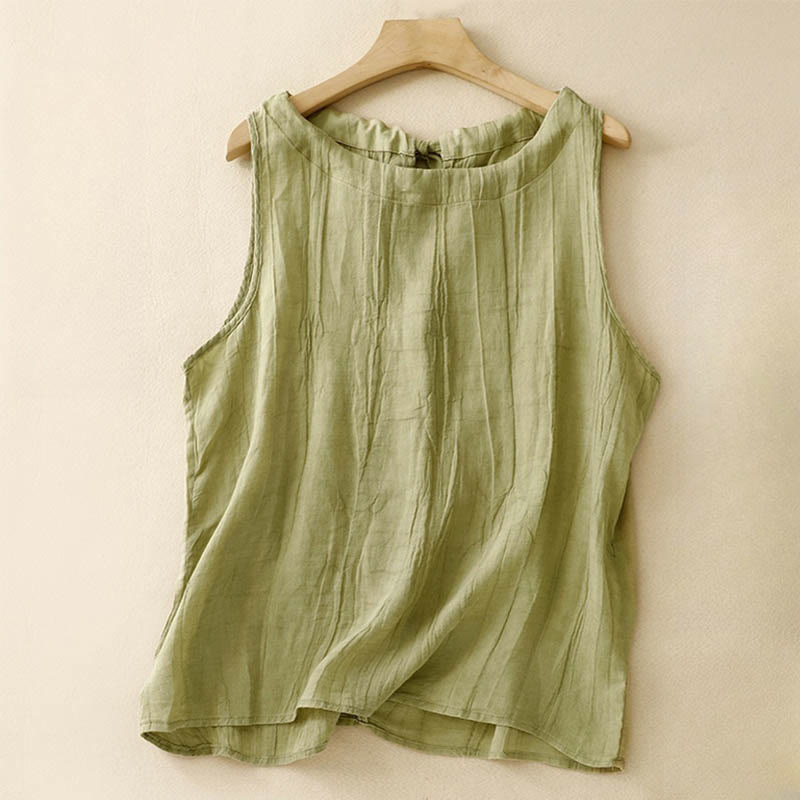 Summer Pure Color Wrinkle Lace-up Sleeveless Vest Women's Waistcoat