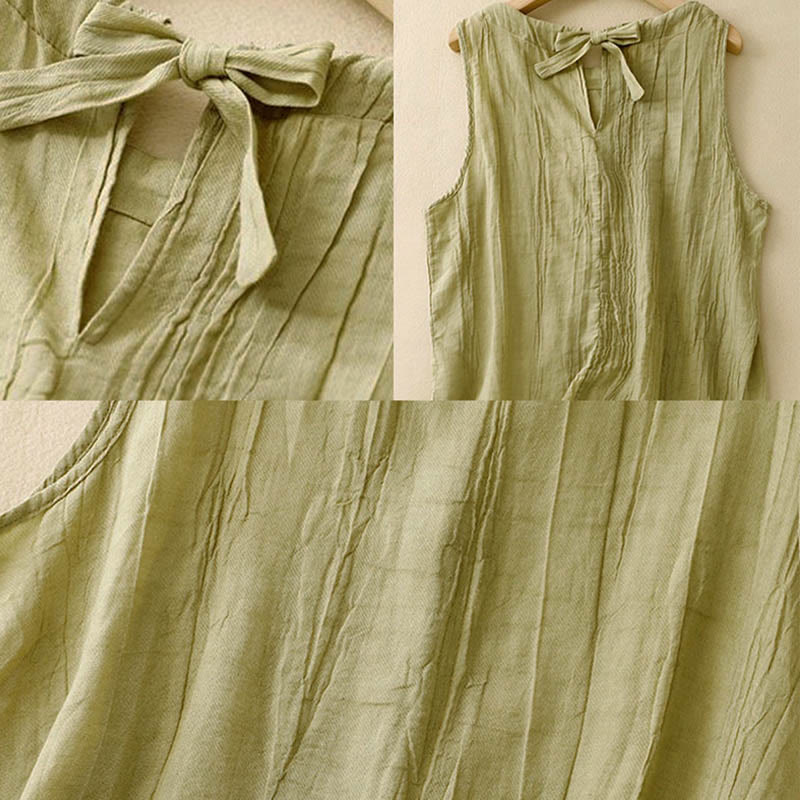 Summer Pure Color Wrinkle Lace-up Sleeveless Vest Women's Waistcoat