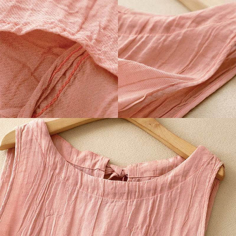 Summer Pure Color Wrinkle Lace-up Sleeveless Vest Women's Waistcoat