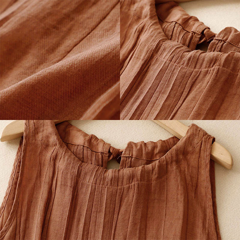 Summer Pure Color Wrinkle Lace-up Sleeveless Vest Women's Waistcoat