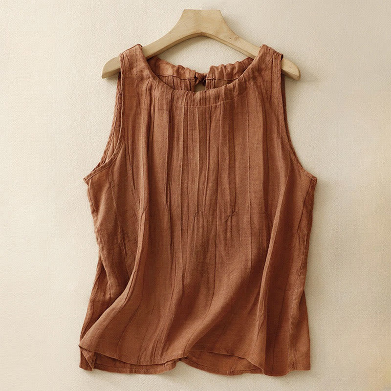 Summer Pure Color Wrinkle Lace-up Sleeveless Vest Women's Waistcoat
