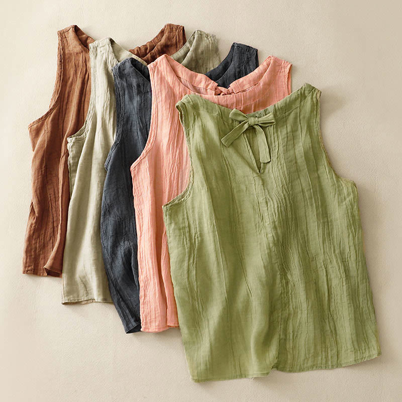 Summer Pure Color Wrinkle Lace-up Sleeveless Vest Women's Waistcoat