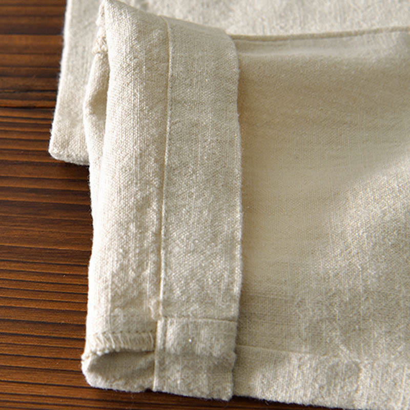 Casual Solid Color Simple Design Drawstring Ramie Linen Men's Pants With Pockets
