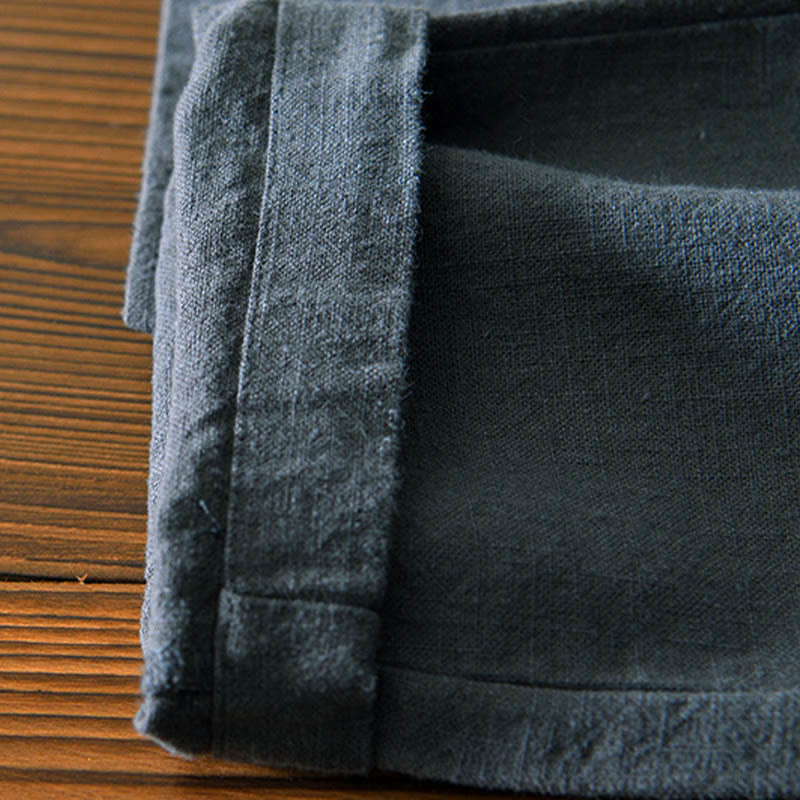 Casual Solid Color Simple Design Drawstring Ramie Linen Men's Pants With Pockets