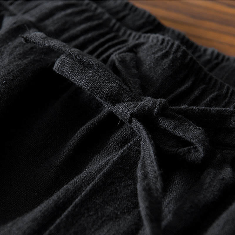 Casual Solid Color Simple Design Drawstring Ramie Linen Men's Pants With Pockets