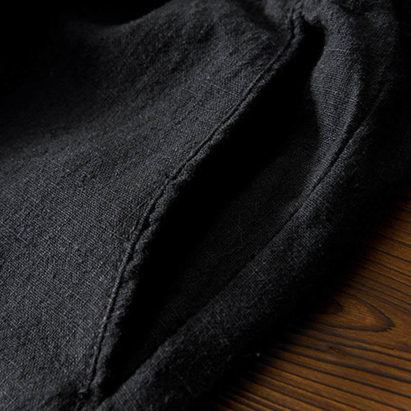 Casual Solid Color Simple Design Drawstring Ramie Linen Men's Pants With Pockets