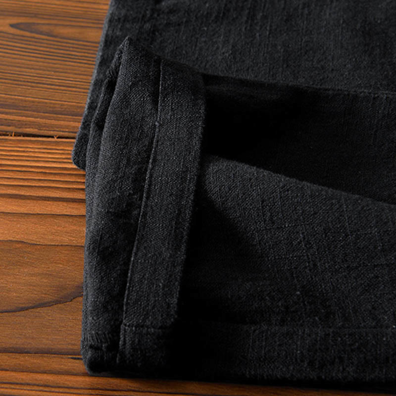 Casual Solid Color Simple Design Drawstring Ramie Linen Men's Pants With Pockets