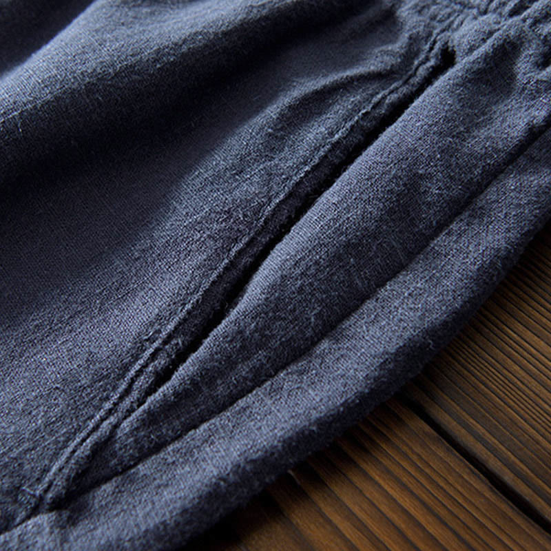 Casual Solid Color Simple Design Drawstring Ramie Linen Men's Pants With Pockets