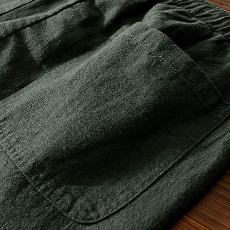 Casual Solid Color Simple Design Drawstring Ramie Linen Men's Pants With Pockets