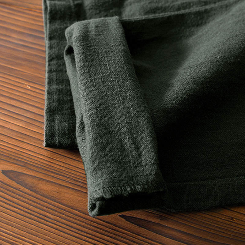 Casual Solid Color Simple Design Drawstring Ramie Linen Men's Pants With Pockets