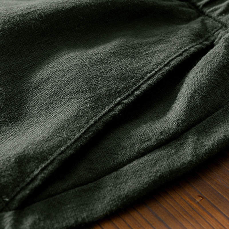 Casual Solid Color Simple Design Drawstring Ramie Linen Men's Pants With Pockets