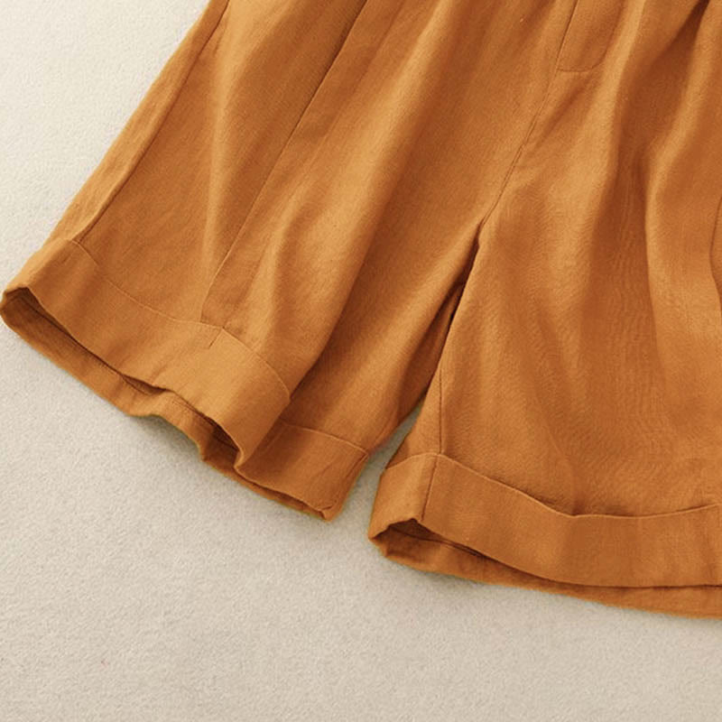 Casual Solid Color Women's Cotton Shorts With Pockets