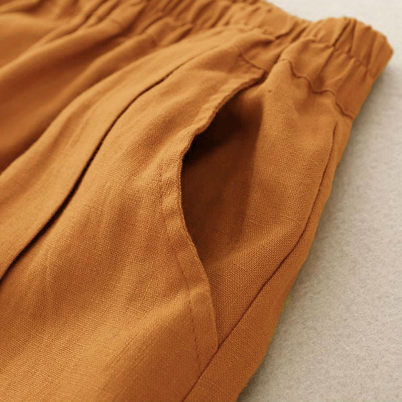 Casual Solid Color Women's Cotton Shorts With Pockets