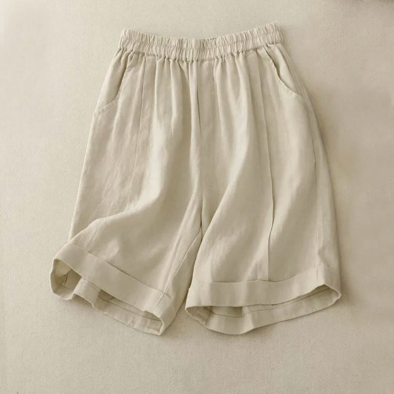 Casual Solid Color Women's Cotton Shorts With Pockets