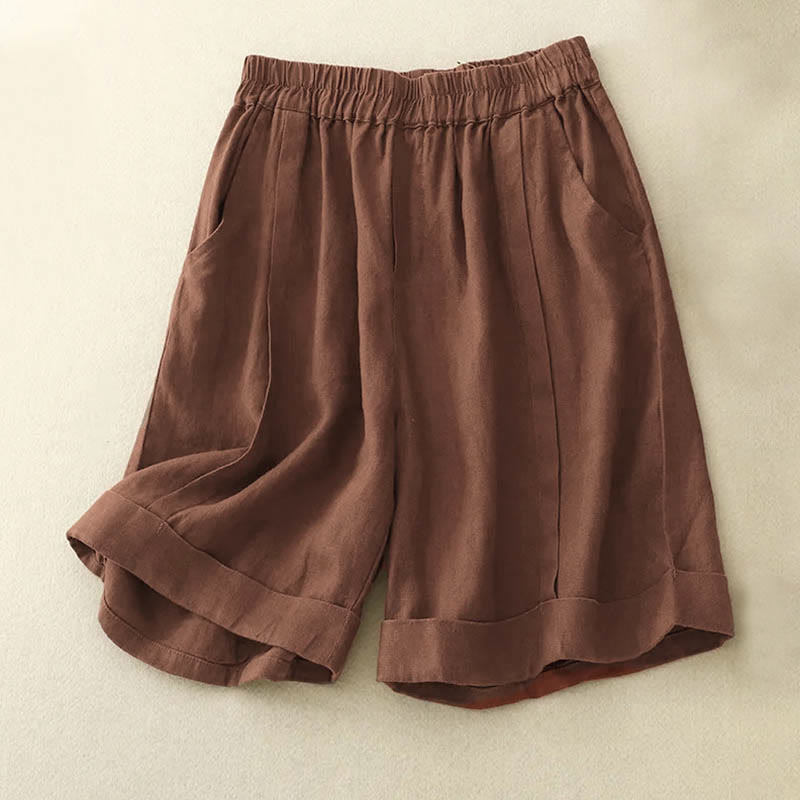 Casual Solid Color Women's Cotton Shorts With Pockets