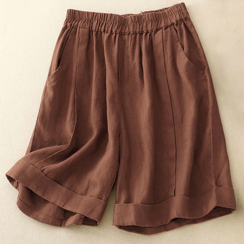 Casual Solid Color Women's Cotton Shorts With Pockets