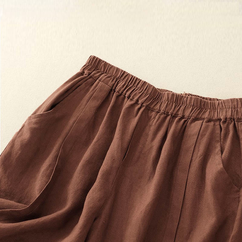 Casual Solid Color Women's Cotton Shorts With Pockets