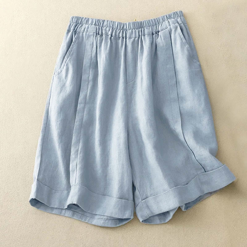 Casual Solid Color Women's Cotton Shorts With Pockets