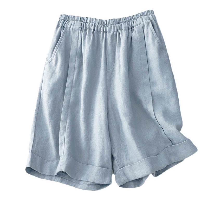 Casual Solid Color Women's Cotton Shorts With Pockets