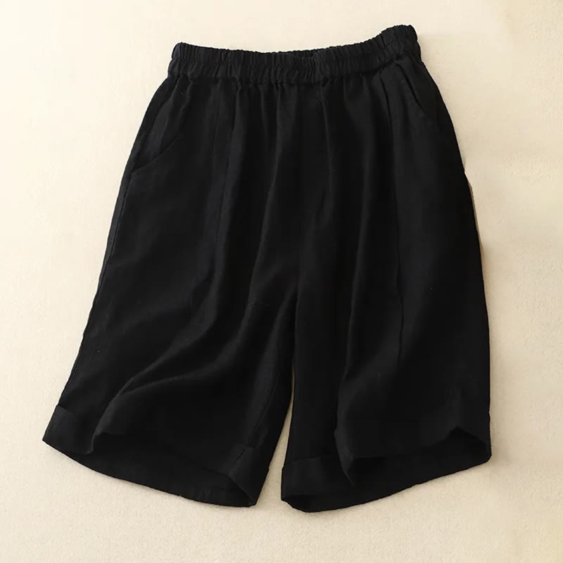 Casual Solid Color Women's Cotton Shorts With Pockets