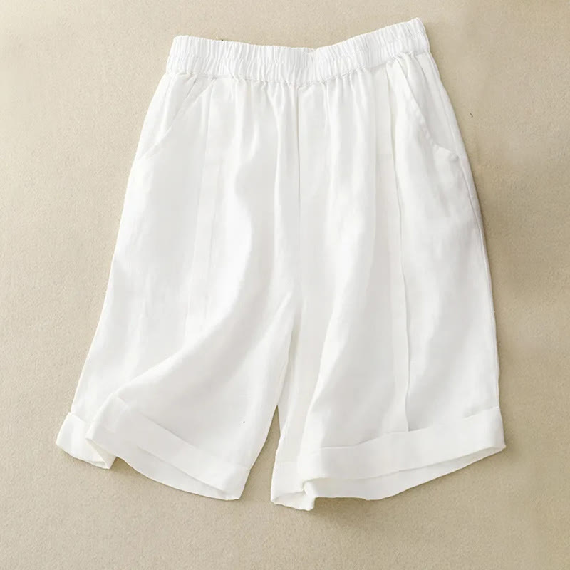 Casual Solid Color Women's Cotton Shorts With Pockets