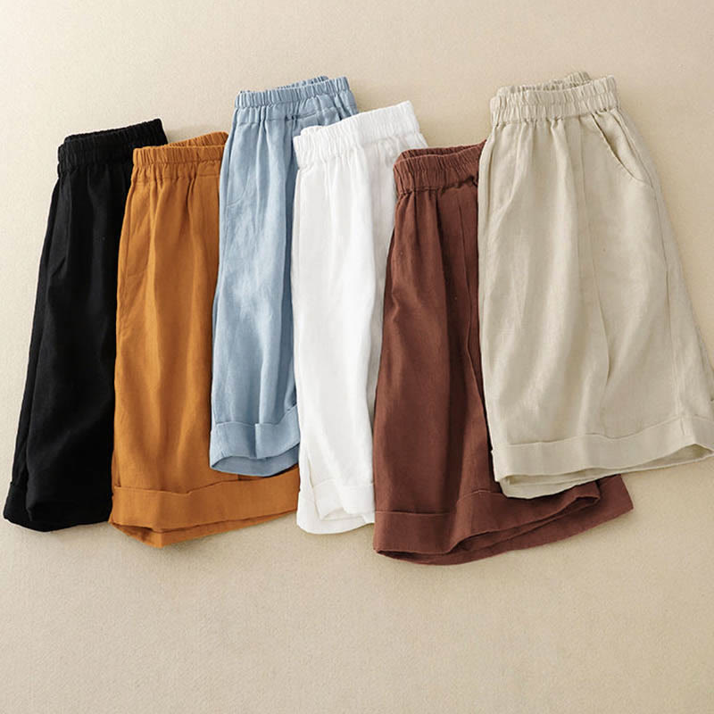 Casual Solid Color Women's Cotton Shorts With Pockets