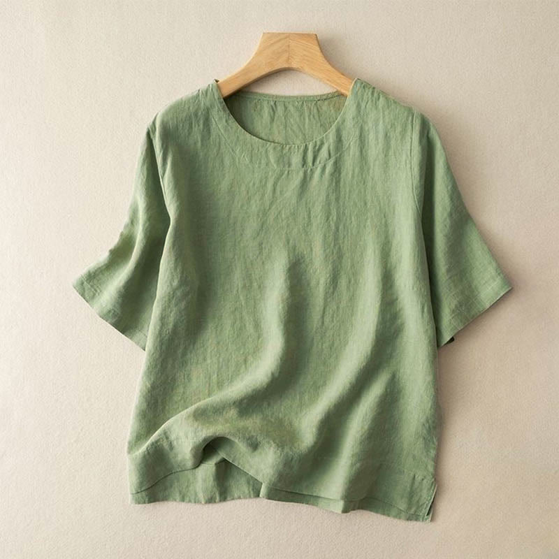 Simple Plain Short Sleeve Crew Neck Side Slit Cotton Women's T-Shirt