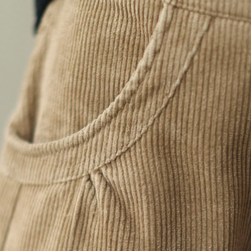 Casual Buttons Leg Opening Design Women's Cotton Corduroy Pants With Pockets