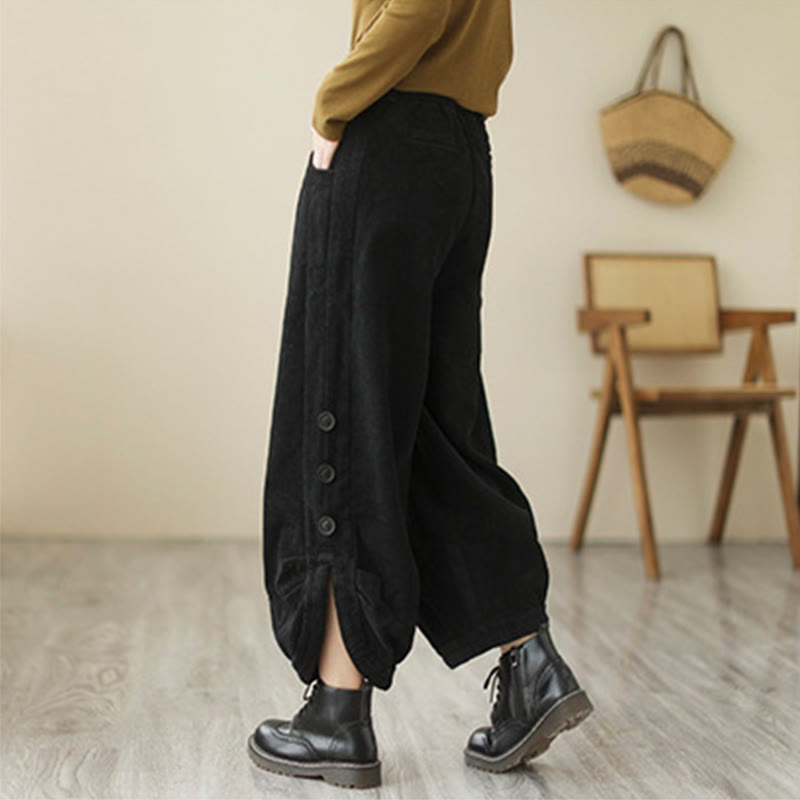 Casual Buttons Leg Opening Design Women's Cotton Corduroy Pants With Pockets