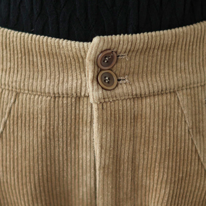 Casual Buttons Leg Opening Design Women's Cotton Corduroy Pants With Pockets