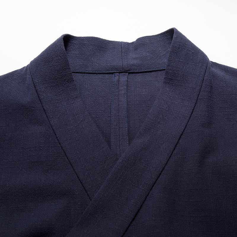 Chinese Frog-Buttons Long Sleeve Design Open Front Jacket Men's Cotton Linen Kimono