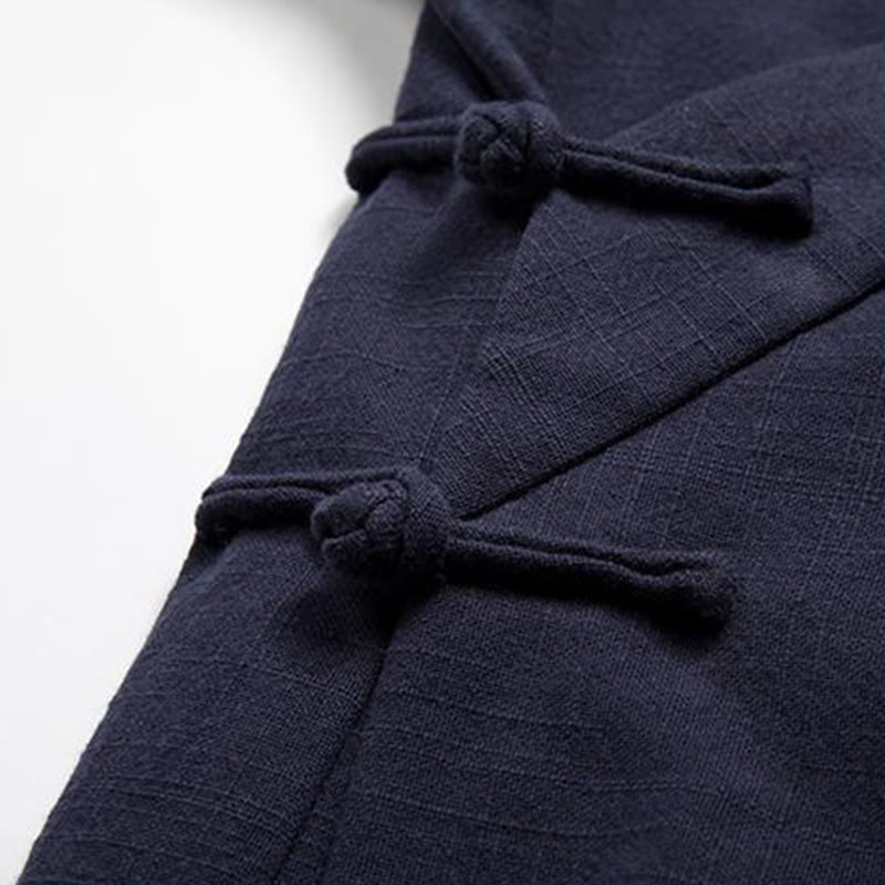 Chinese Frog-Buttons Long Sleeve Design Open Front Jacket Men's Cotton Linen Kimono