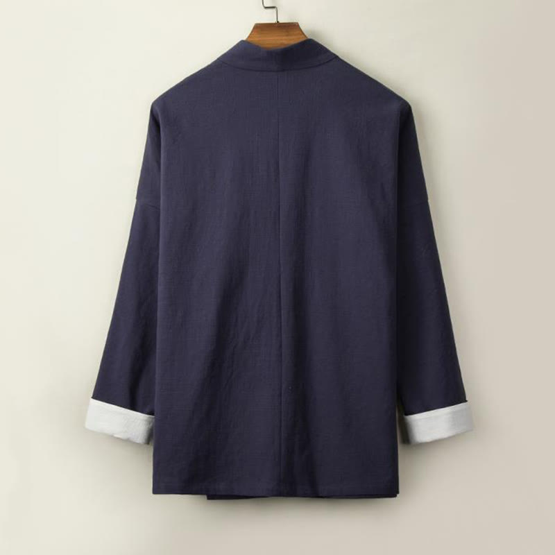 Chinese Frog-Buttons Long Sleeve Design Open Front Jacket Men's Cotton Linen Kimono
