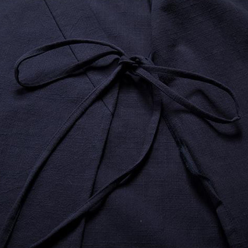 Chinese Frog-Buttons Long Sleeve Design Open Front Jacket Men's Cotton Linen Kimono