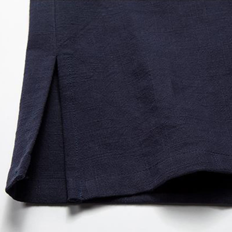 Chinese Frog-Buttons Long Sleeve Design Open Front Jacket Men's Cotton Linen Kimono
